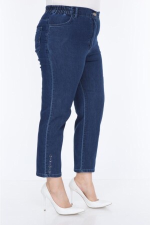 Dunkelblaue Lycra-Jeans mit elastischem Bund und hoher Taille für Damen - 1