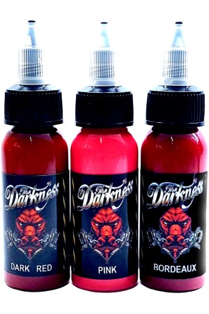 DUNKELROTER TATTOO-FARBSTOFF – CLARET DUTY TATTOO-FARBSTOFF – PINK TATTOO-FARBSTOFF DARKNESS 3 FARBEN 30 ml - 2