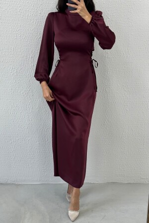 Dünnes Taillendesign, Pflaumenfarbenes Hijab-Abendkleid mit Taillenschnürung - 1