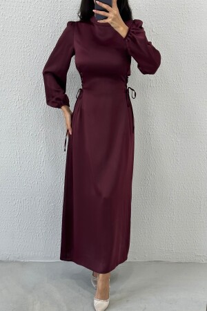 Dünnes Taillendesign, Pflaumenfarbenes Hijab-Abendkleid mit Taillenschnürung - 2