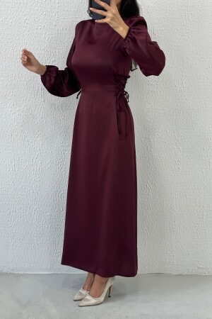 Dünnes Taillendesign, Pflaumenfarbenes Hijab-Abendkleid mit Taillenschnürung - 3