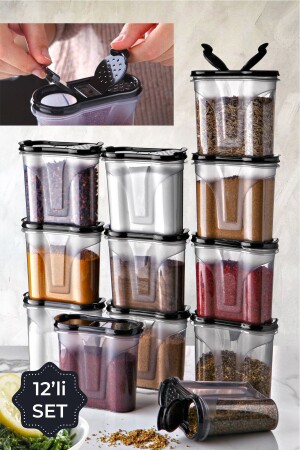 Duo-Set mit 12 doppelt abgedeckten Gewürzstreuern, Schwarz, L-00536 - Vienev