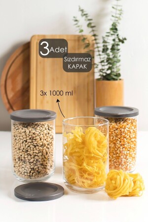 Duo Sızdırmaz Kapaklı 1000 Cc 3 Adet Saklama Kabı Kavanoz Seti Lav 3lü 1000 Ml Saklama Kabı Seti - 1