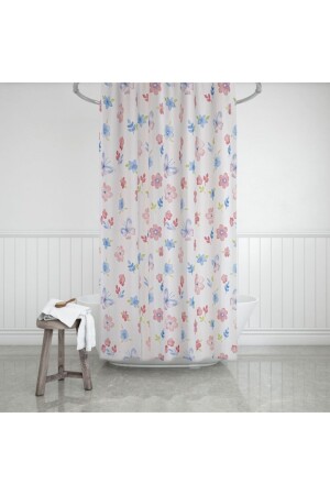 Duş Perdesi Çamaşır Makinesi Örtüsü Takım 8168 Pembe Çiçek Çift Kanat 2x100x200cm 8168688 - 1