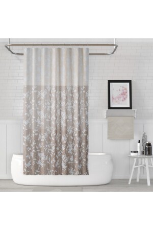 Duş Perdesi Çift Kanat 2x120x200cm Çiçekli Desenli Banyo Perdesi 16 Adet C Halka Hediyeli - 1