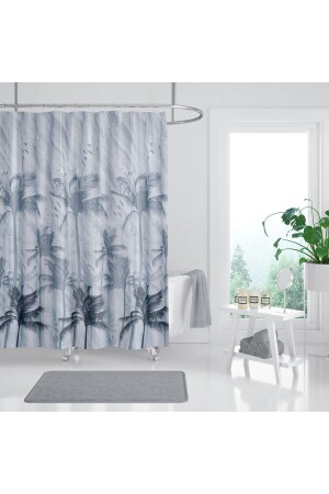 Duş Perdesi Çift Kanat 2x120x200cm Fırtına Desenli Banyo Perdesi 16 Adet C Halka Hediyeli - 2