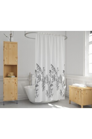 Duş Perdesi Çift Kanat 2x120x200cm Funda Desenli Banyo Perdesi 16 Adet C Halka Hediyeli Çift Kanat Banyo Perdesi - 1