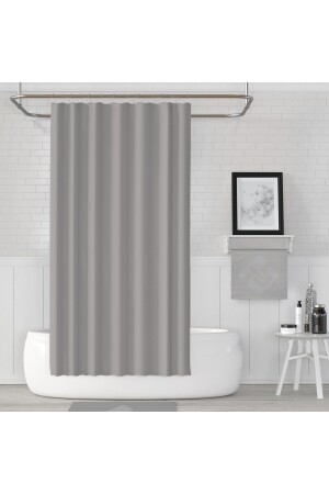 Duş Perdesi Çift Kanat 2x120x200cm Gri Renk Banyo Perdesi 16 Adet C Halka Hediyeli - 1