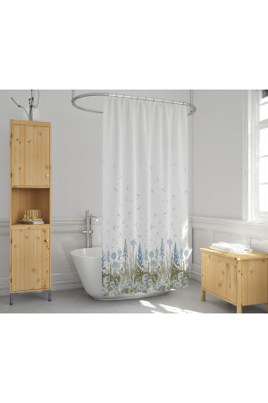 Duş Perdesi Çift Kanat 2x120x200cm Kır Desenli Banyo Perdesi 16 Adet C Halka Hediyeli Çift Kanat Banyo Perdesi - 2