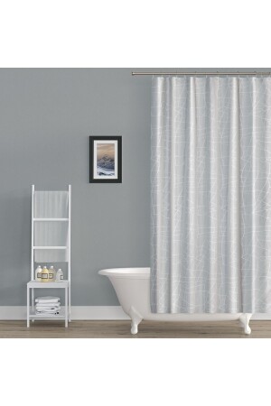 Duş Perdesi Çift Kanat 2x120x200cm Mermer Desenli Banyo Perdesi 16 Adet C Halka Hediyeli Çift Kanat Banyo Perdesi - 2