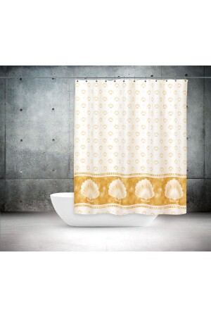 Duş Perdesi Çift Kanat 2x120x200cm Midye Desenli Banyo Perdesi 16 Adet C Halka Hediyeli - 2