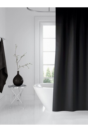 Duş Perdesi Çift Kanat 2x120x200cm Siyah Renk Banyo Perdesi 16 Adet C Halka Hediyeli - 1