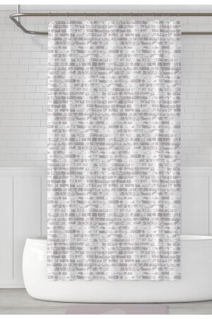 Duş Perdesi Çift Kanat 2x120x200cm Tuğla Desenli Banyo Perdesi 16 Adet C Halka Hediyeli - 2