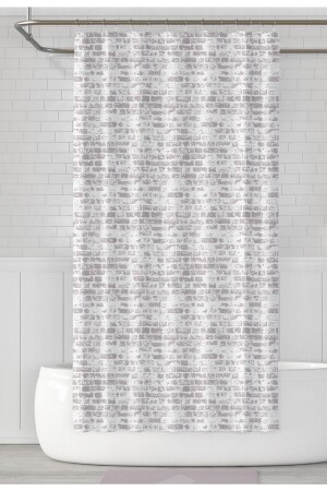 Duş Perdesi Çift Kanat 2x120x200cm Tuğla Desenli Banyo Perdesi 16 Adet C Halka Hediyeli Çift Kanat Banyo Perdesi - 2