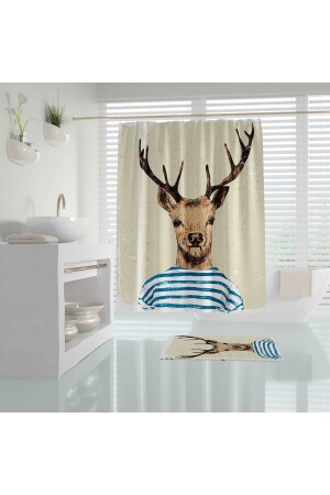 Duş Perdesi Geyik Desen Dijital Baskılı Polyester Kumaş Banyo Perdesi Plastik 12 C-halka Hediyeli Mr.Deer - 2
