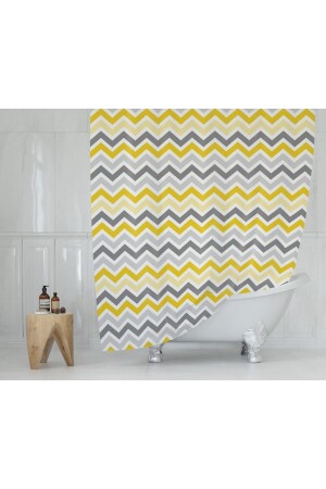 Duş Perdesi Zigzag Desen Banyo Perdesi Su Geçirmez Polyester Kumaş Duş Perde 180x200cm C Halkalı - 2