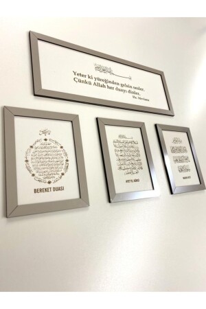 Duvar Pano Seti Dörtlü(MEVLANA - AYETEL KÜRSİ, NAZAR AYETİ VE BEREKET DUASI) - Gri-beyaz DKRBDP0000012 - Dekorobi