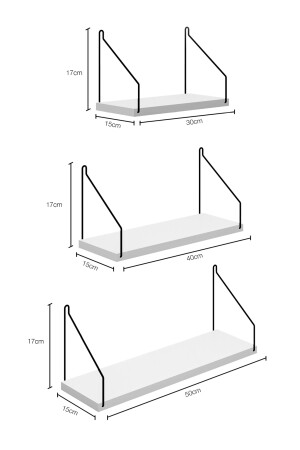 Duvar Rafı 3’lü Set Kitaplık Mutfak Banyo Yaşam Alanı Beyaz CM-IR-15 - 4