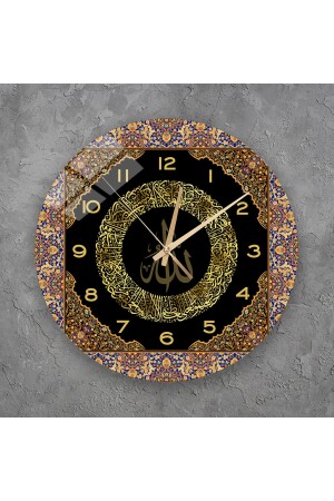 Duvar Saati - Ayetel Kürsi Yazılı Cam Duvar Saati, Salon İçin Saat Modelleri 36x36 cm 3TKy985874199 - 1