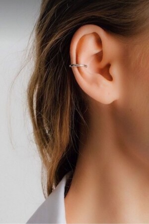 Düz Sade İnce Earcuff Deliksiz Kıkırdak Küpesi - 5