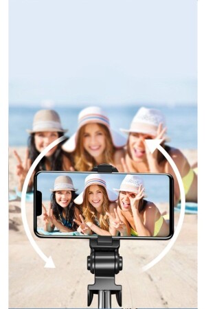 Düz Siyah- Karışık Siyah-beyaz Bluetooth Kumandalı Selfie Çubuğu-monopod Telefon Tutucu - 6