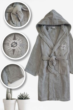 Düz Ve Kapüşonlu Pamuklu Çocuk Bornozu - Effe