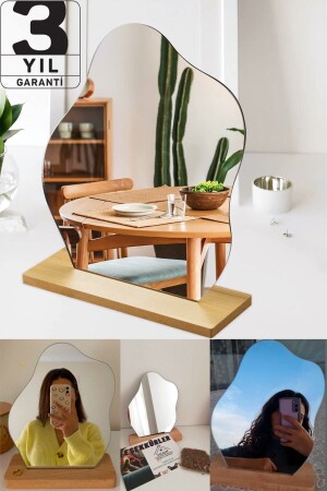 Düzensiz Estetik Asimetrik Ahşap Makyaj Aynası Çerçevesiz- Dekoratif Masa Oturma Odası- 25x20 Cm - 1