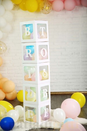 E Harfli Şeffaf Beyaz Balon Kutusu Ve Balon Seti Kendin Yap Bebek Çocuk Doğum Günü Süsleme - 4