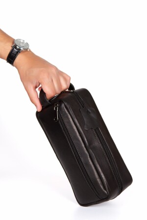Echte Lammfell-Handtasche für den täglichen Gebrauch, schwarze Herrentasche (KOSMETIK, RASIEREN) (26X13CM) NP-XDERTRŞ - 2