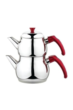 Ecodem-Teekanne mit rotem Griff, Mini-Größe, insgesamt 2,05 Liter, Teekanne mit Sieb, verpackt oben, Topf 0,75 l, unten 1,30 l - 3