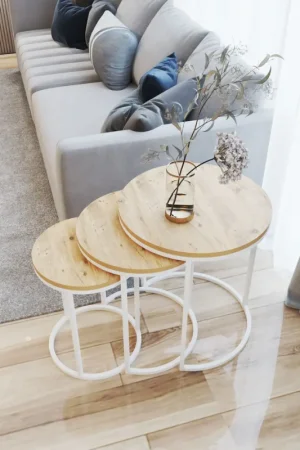 Ecol 3-teiliger Luxus-C-Nesting-Couchtisch Weiß Rivoli CEBC - ECOL DESİNGS