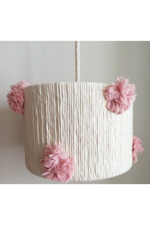 Ecru-Makramee-Seil umwickelt, rosa Pompom, Baby- und Kinderzimmer-Design, Hängelampe, Kronleuchter, 234 VZ - 4