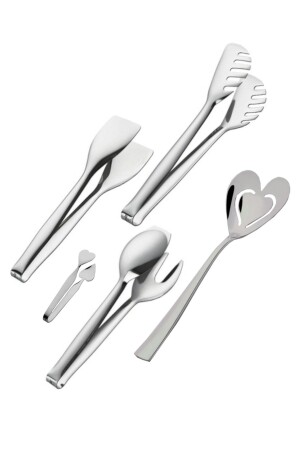 Edelstahl 5-teiliges Stahl-Set für Kuchen, Nudeln, Servierlöffel, Zuckerzange, glänzend, NEHR5 - 2