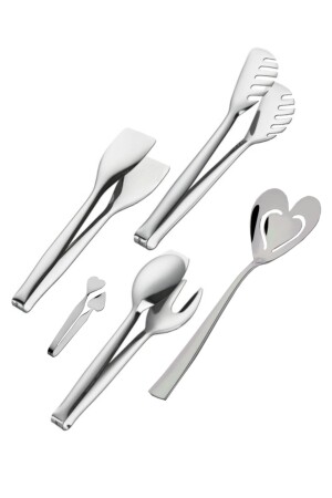 Edelstahl 5-teiliges Stahl-Set für Kuchen, Nudeln, Servierlöffel, Zuckerzange, glänzend, NEHR5 - 3