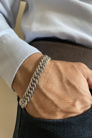 Edelstahl-Armband für Herren, dick gestrickt, Kettenmodell, glänzend, silbergrau, silberfarben, 21 cm - 2