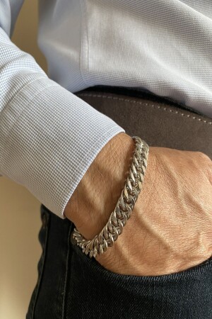 Edelstahl-Armband für Herren, dick gestrickt, Kettenmodell, glänzend, silbergrau, silberfarben, 21 cm - 4