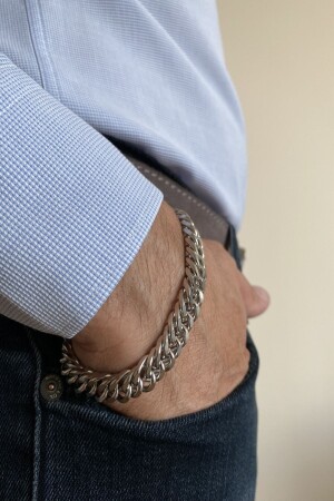 Edelstahl-Armband für Herren, dick gestrickt, Kettenmodell, glänzend, silbergrau, silberfarben, 21 cm, CBKE101 - 5