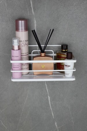 Edelstahl-Badezimmer- und Kosmetik-Make-up-Organizer, weißer Shampoo-Halter, selbstklebendes Badezimmerregal mit Kristallregal - 3