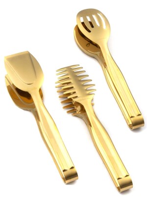 Edelstahl Gold 3-teiliges Servier-Kuchen-Nudel-Kuchenzangen-Set gld3 - 2