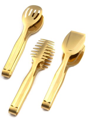 Edelstahl Gold 3-teiliges Servier-Kuchen-Nudel-Kuchenzangen-Set gld3 - 4