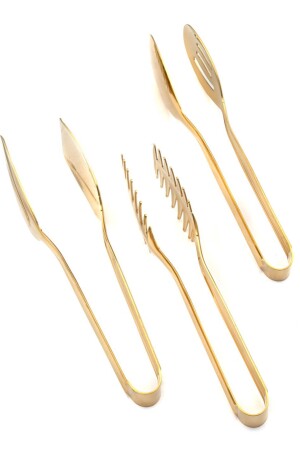 Edelstahl Gold 3-teiliges Servier-Kuchen-Nudel-Kuchenzangen-Set gld3 - 5