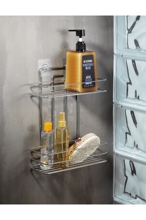 Edelstahl-klebender 2-lagiger Badezimmer-Shampoo-Halter, Organizer ohne Bohren, Chrom Tş-02 PRA-3506556-3401 - 1