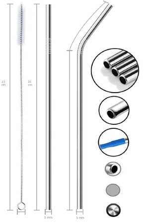 Edelstahl-Metall-Softdrink-Strohhalm und Trinkhalm-Reinigungsbürsten-Set, 6-teilig - 4