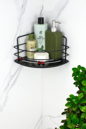 Edelstahl-Shampoo-Halter aus schwarzem Draht mit selbstklebendem Kristallregal für Badezimmer, Eckregal HMY-TK01S - 2