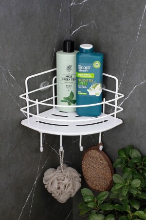 Edelstahl-Shampoo-Halter aus weißem Draht, selbstklebendes Badezimmer-Organizer, Eckregal mit Kristallregal - 1