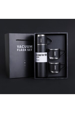 Edelstahl-Thermoskanne, schwarze Farbe, 3 Glas-Thermos-Set, Vakuum-Thermos-Set - 6