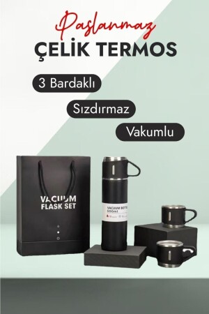 Edelstahl-Thermoskanne, schwarze Farbe, 3 Glas-Thermos-Set, Vakuum-Thermos-Set mit Tasche, Geschenk 68768 - 1