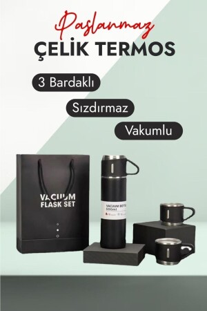 Edelstahl-Thermoskanne, schwarze Farbe, 3 Glas-Thermos-Set, Vakuum-Thermos-Set mit Tasche, Geschenk 68768 - 3