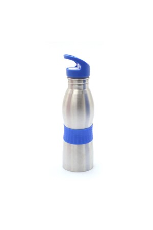 Edelstahl-Wasserflasche mit Strohhalm, Blau, 600 ml - 1