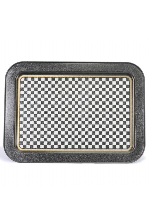 Ef169-17 Checkers Black_swt Home Desenli Dikdörtgen Tepsi 32x43 Cm EF169 - 1